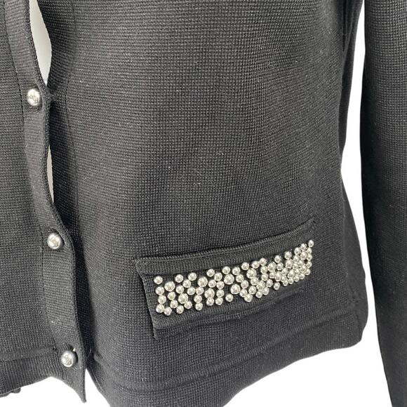 H&M Womens Black Beaded Pearl Buttons Long Sleeve Cardigan Sweater Top Size XS - Picture 3 of 5